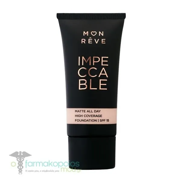 Mon Reve Impeccable Foundation SPF15 Υγρό Ματ Μέικ-απ Μακράς Διάρκειας με Υψηλή Κάλυψη & Δείκτη Προστασίας, 30ml - No.1 ImpeccableFoundation