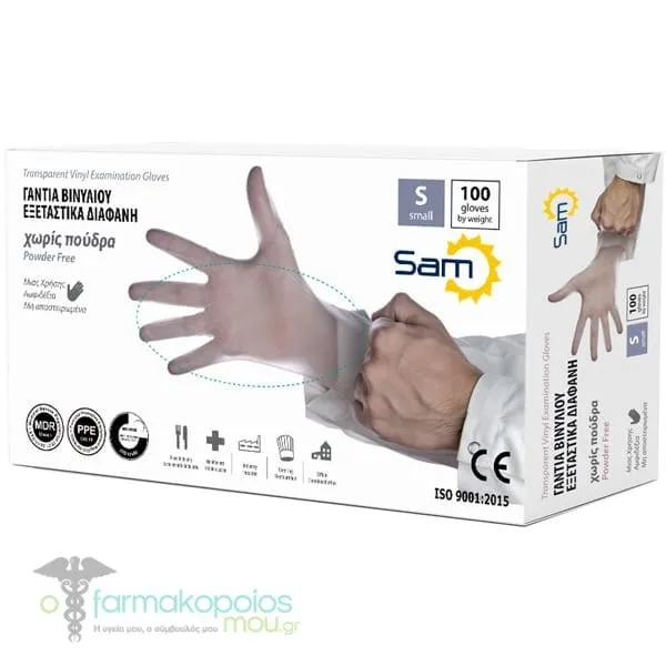 Mopatex Sam Εξεταστικά Γάντια Βινυλίου Χωρίς Πούδρα Λευκά, 100τεμ