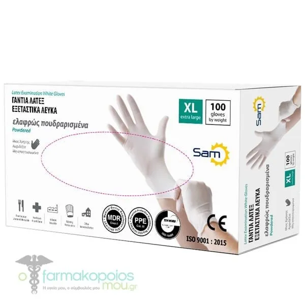 Mopatex Sam Εξεταστικά Γάντια Λάτεξ Με Πούδρα Λευκά, 100τεμ