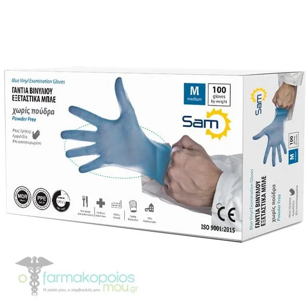 Mopatex Sam Εξεταστικά Γάντια Βινυλίου Χωρίς Πούδρα Μπλε, 100τεμ