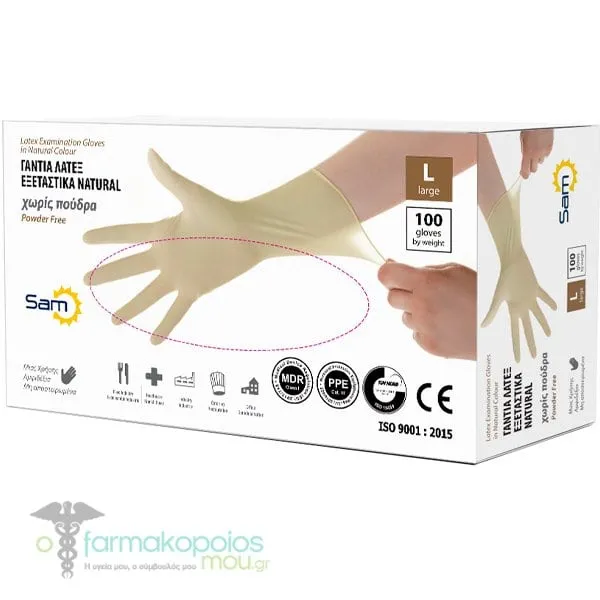 Mopatex Sam Γάντια Μιας Χρήσης Latex Χωρίς Πούδρα Λευκό, 100τεμ