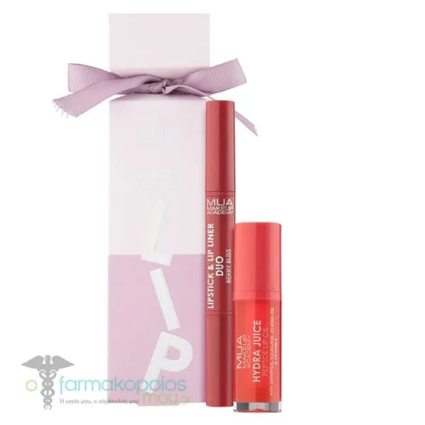 MUA Promo Berry Bliss Lip Cracker with Lipstick & Liner Duo, 0.9g & Hydra Juice Peptide Lip Oil, 7ml, 1set