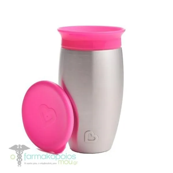 Munchkin Miracle Stainless Steel 360° Sippy Cup Κύπελλο από Ανοξείδωτο Ατσάλι 12m+, 296ml - PINK