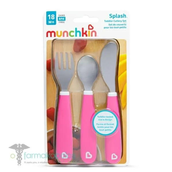 Munchkin Splash Toddler Cutlery Set Σετ Φαγητού 18m+, 3τεμ - PINK
