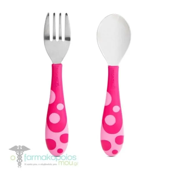 Munchkin Toddler Fork & Spoon Metal Cutlery 12m +, 2pcs - Ρόζ