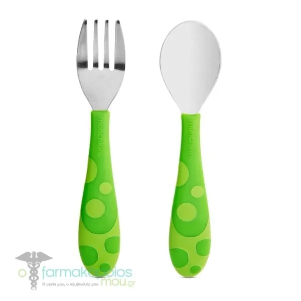 Munchkin Toddler Fork & Spoon Metal Cutlery 12m +, 2pcs - Πρασινο