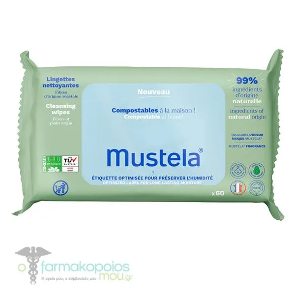 Mustela Cleansing Wipes Eco-Responsible, 60pcs