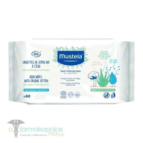 Mustela Aqua Wipes with Organic Cotton, 60pcs