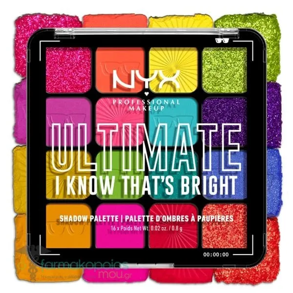 NYX PROFESSIONAL MAKE UP Ultimate Shadow Palette I Know That's Bright, 16 x 0.8g