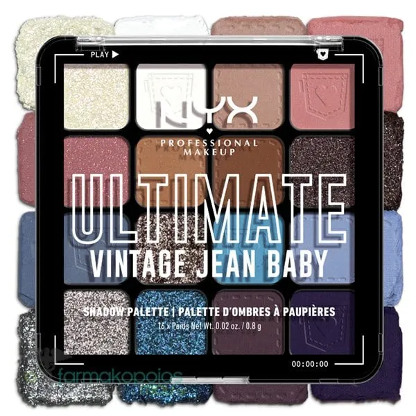 NYX PROFESSIONAL MAKE UP Ultimate Shadow Palette Vintage Jean Baby, 16 x 0.8g