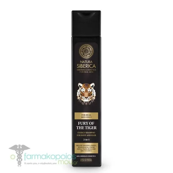 Natura Siberica Fury of the Tiger Men's Energy Shampoo for Body & Hair, 250ml