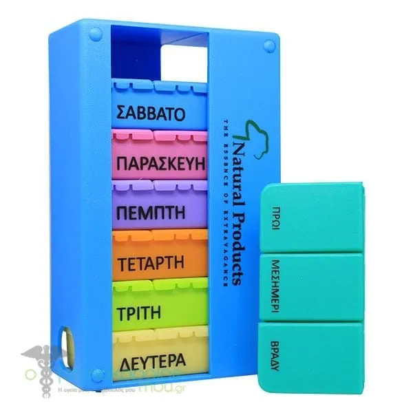 Natural Products Weekly Pill Case 3 Compartments per Day with Support Case, 1pc - Μπλέ