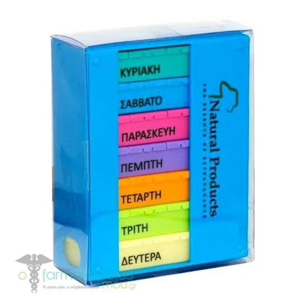 Natural Products Weekly Pill Case 3 Compartments per Day with Support Case, 1pc - Μπλέ