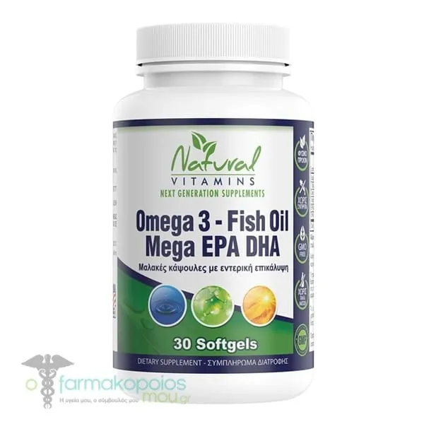 Natural Vitamins Omega 3 Fish Oil Mega EPA/DHA, 30softgels