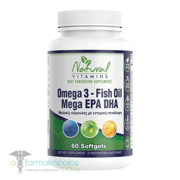 Natural Vitamins Omega 3 Fish Oil Mega EPA/DHA, 60softgels