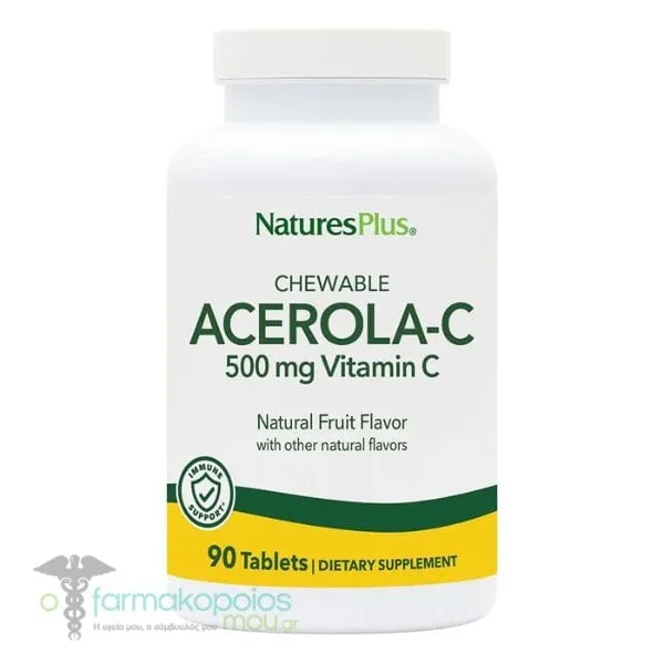Natures Plus Acerola-C 500mg Vitamin C, 90chew.tabs