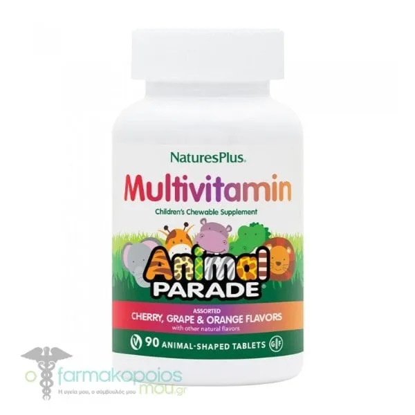 Natures Plus Animal Parade Multivitamin Assorted Cherry, Grape & Orange Flavor, 90chew.tabs
