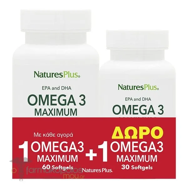 Natures Plus Omega-3 Maximum, 60+30softgels