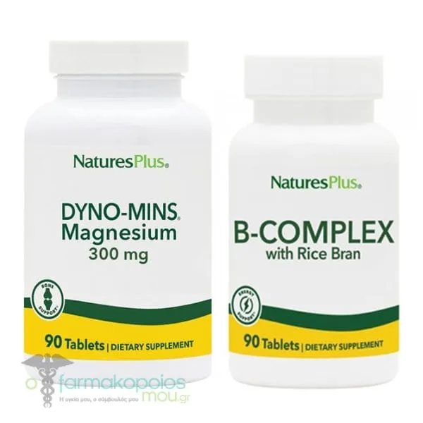 Natures Plus Promo Dyno-Mins Magnesium 300mg, 90tabs & Δώρο B-Complex with Rice Bran, 90tabs, 1σετ
