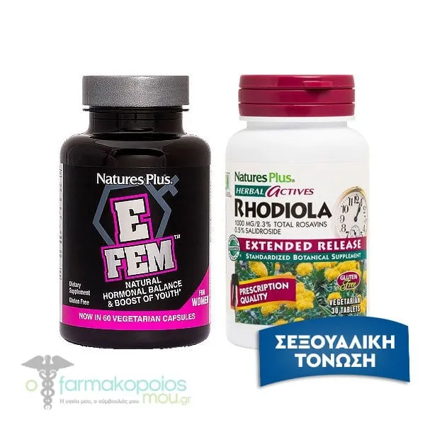 Natures Plus Promo with E Fem, 60caps & Rhodiola Extended Release, 30tabs, 1set