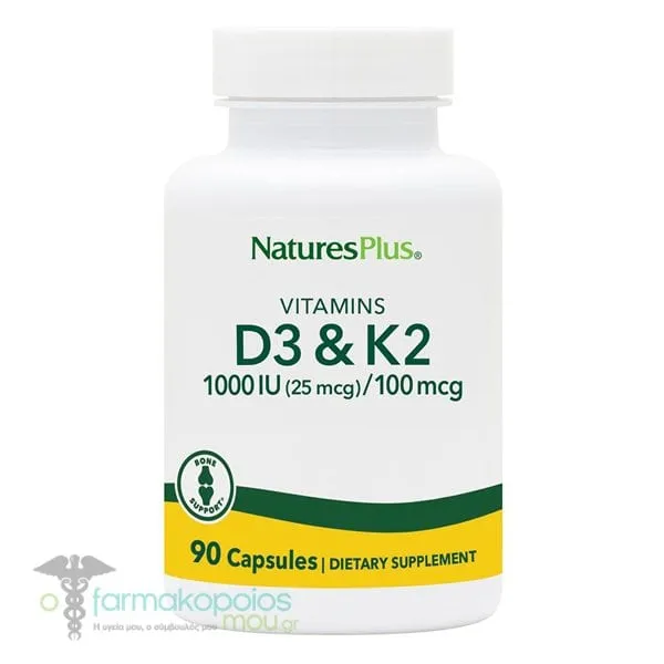 Natures Plus Vitamins D3 1000IU & K2 100mcg, 90caps