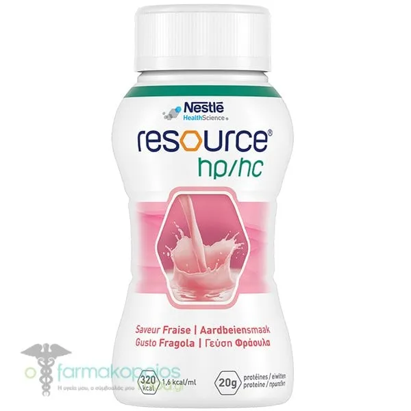 Nestle Resource HP/HC Υπερπρωτεϊνικό &amp; Υπερθερμιδικό Συμπλήρωμα Διατροφής με Γεύση Φράουλα, 200ml
