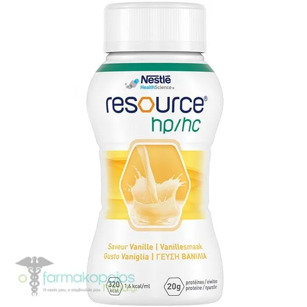 Nestle Resource HP/HC Vanilla Υπερπρωτεϊνικό &amp; Υπερθερμιδικό Συμπλήρωμα Διατροφής με Γεύση Βανίλια, 200ml