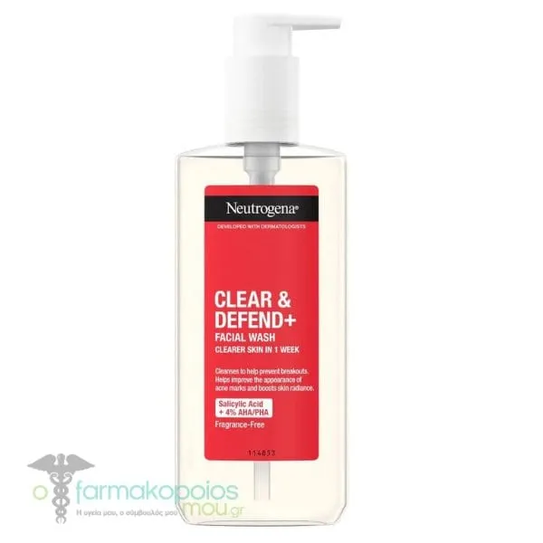 Neutrogena Clear & Defend+ Facial Wash with AHA /BHA /PHA, 200ml