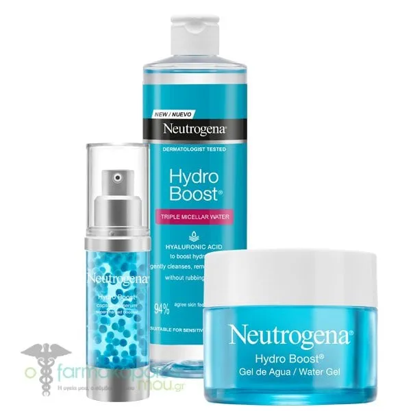 Neutrogena Hydro Boost Routine with Serum, 30ml, Micellar Water, 400ml & Water Gel Face Cream for Normal to Combination Skin, 50ml, 1set