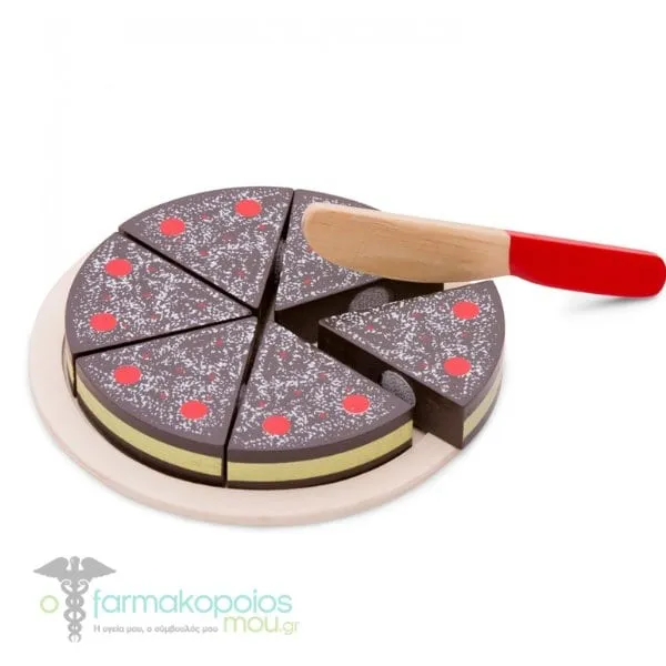 New Classic Toys Bon Appetit Cutting Cake Chocolate Wooden Chocolate Cake Set 2y+, 1set
