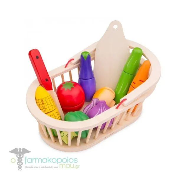 New Classic Toys Bon Appetit Cutting Meal Vegetable Table Basket 2y+, 1set