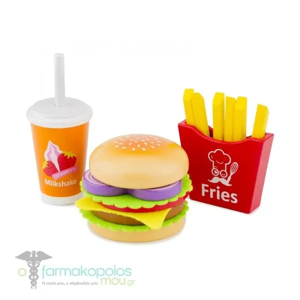 New Classic Toys Bon Appetit Fast Food Set Wooden Burger Set 2y+, 1set
