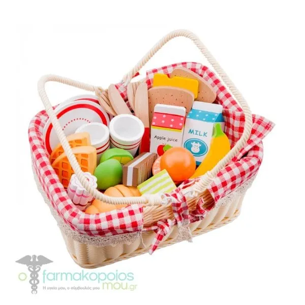 New Classic Toys Bon Appetit Picnic Basket Set Wooden Picnic Set, 1 set