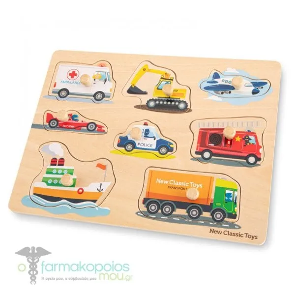 New Classic Toys Educational Puzzle Transport Wooden Puzzle 2y+, 8 pcs