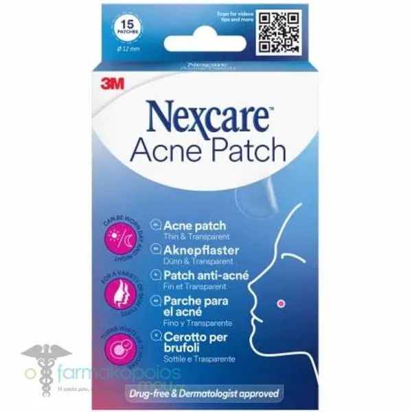 Nexcare Acne Patches Thin &amp; Transparent Διάφανα Αυτοκόλλητα Επιθέματα Ακμής, 15τεμ