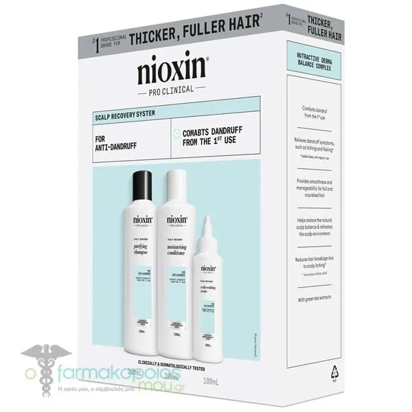 Nioxin Scalp Recovery System Anti-Dandruff with Purifying Shampoo, 200ml, Moisturizing Conditioner, 200ml & Soothing Serum, 100ml, 1 set