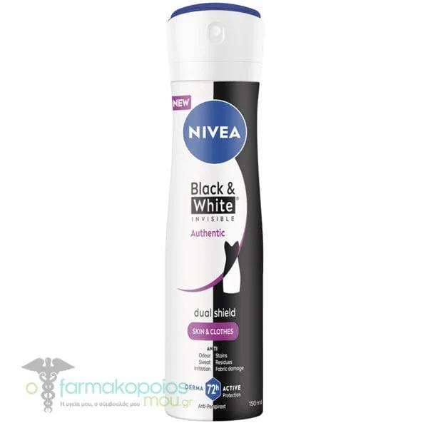 Nivea Black &amp; White Invisible Authentic Dual Shield Spray 72h Γυναικείο Αποσμητικό, 150ml