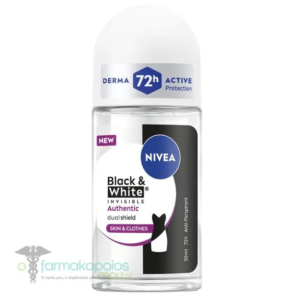 Nivea Deo Black &amp; White Invisible Authentic Roll-On 72h Γυναικείο Αποσμητικό 72ωρης Προστασίας, 50ml