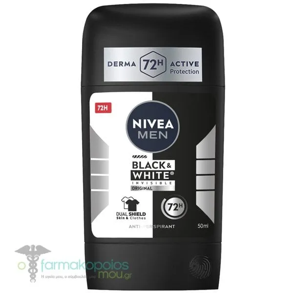 Nivea Men Black &amp; White Invisible Deodorant Original Stick 72h Ανδρικό Αποσμητικό σε Στικ 72ωρης Προστασίας, 50ml
