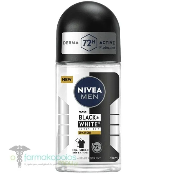 Nivea Men Black &amp; White Invisible Epic Night Roll-On Deodorant 72h Ανδρικό Αποσμητικό 72ωρης Προστασίας, 50ml