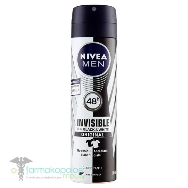 Nivea Men Deo Black & White Invisible Original Spray Deodorant 48h, 150ml