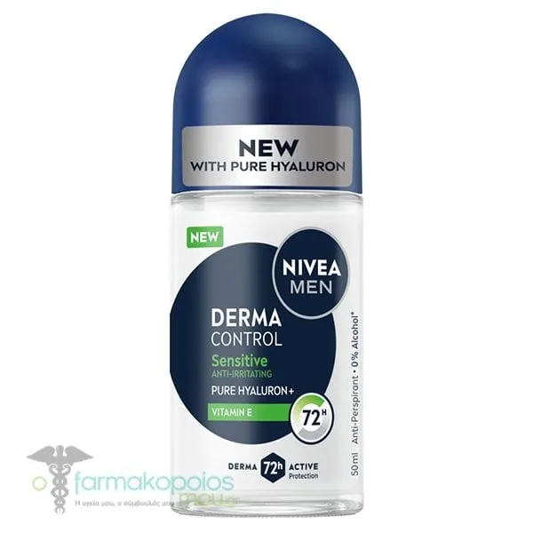 Nivea Men Deo Derma Control Roll-On Ανδρικό Αποσμητικό Προστασίας 72ωρών, 50ml