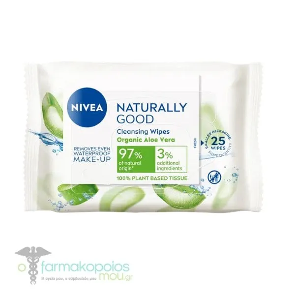 Nivea Naturally Good Cleansing Wipes Organic Aloe Vera, 25pcs