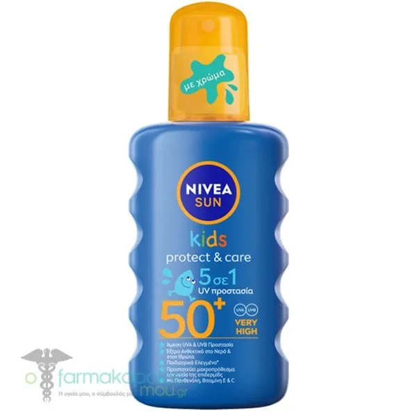 Nivea Sun Κids Protect &amp; Care Spray SPF50+ Αντιηλιακό Σπρέι για Παιδιά με Χρώμα, 200ml