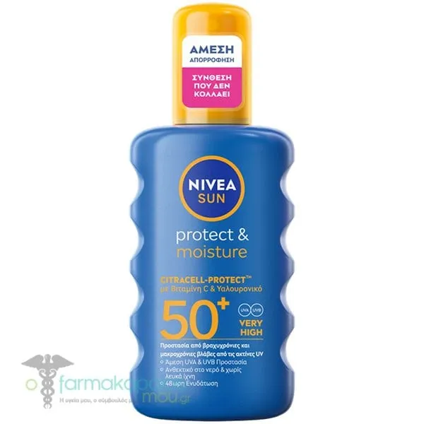 Nivea Sun Protect &amp; Moisture Spray Αντηλιακό Ενυδατικό Σπρέι SPF50+, 200ml