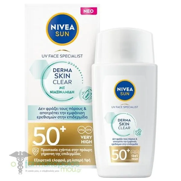 Nivea Sun UV Face Derma Skin Clear Face Sunscreen with Niacinamide SPF 50+, 40ml