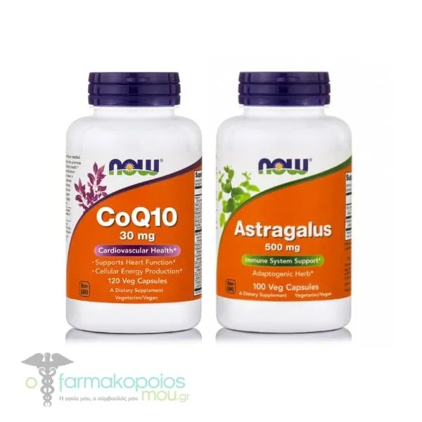 Now Foods Promo Pack with Astragalus 500mg, 100vegcaps & CoQ10 30mg, 120Vegcaps