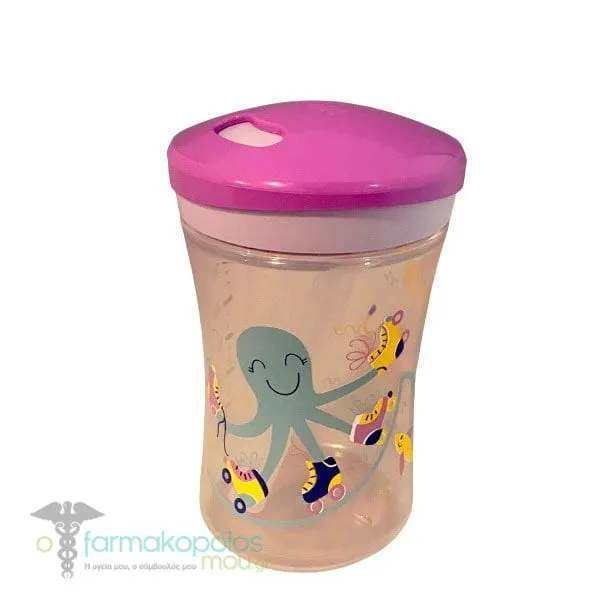 Nuk Action Cup 12m+ Εκπαιδευτικό Κύπελλο με Καλαμάκι, 230ml - Μώβ-Αχταποδάκι