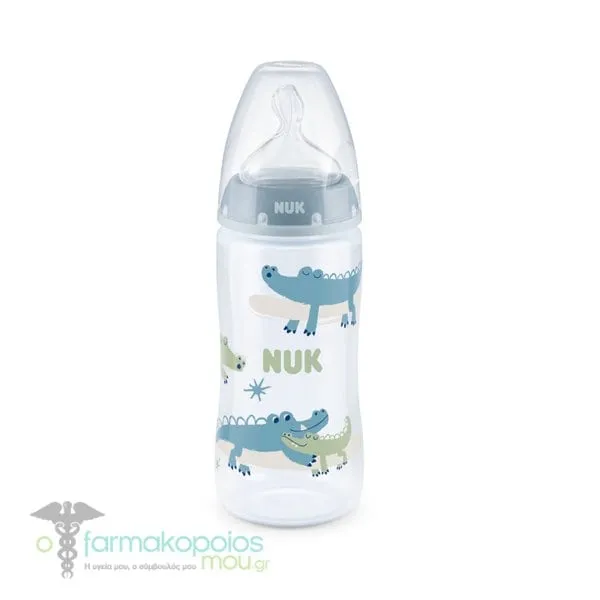 NUK First Choice+ Μπιμπερό με Δείκτη Ελέγχου Θερμοκρασίας (10741940) 6-18 Μηνών, 300ml - Μπλέ-Κροκοδειλάκι