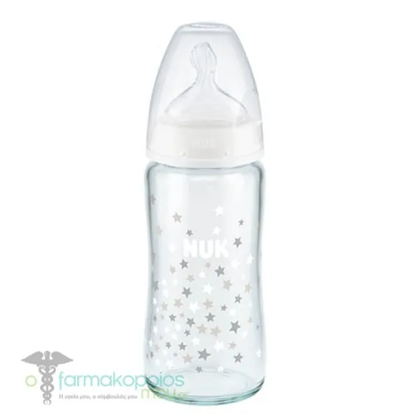 NUK Baby Bottle First Choice + (10,745,124) Temperature Control Indicator with Silicone Nipple 0-6 Months, 240ml - 008 Λευκό